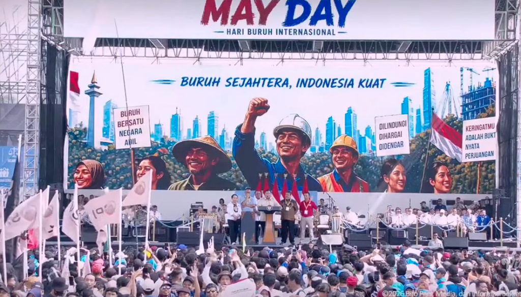 Prabowo singgung kesejahteraan ojol di panggung mayday monas
